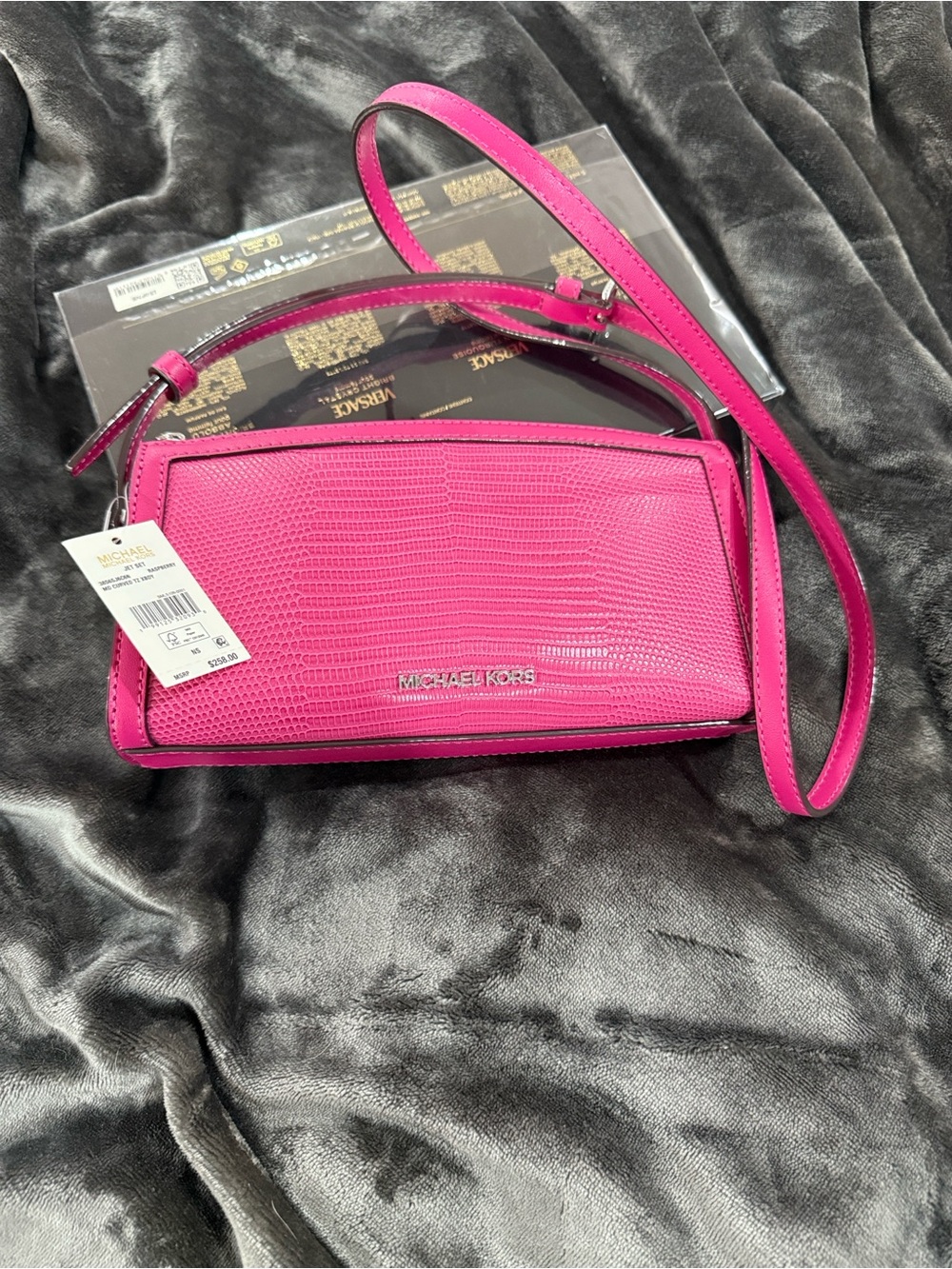 Michael Kors Jet Set Raspberry Lizard-Embossed Leather Crossbody - NWT